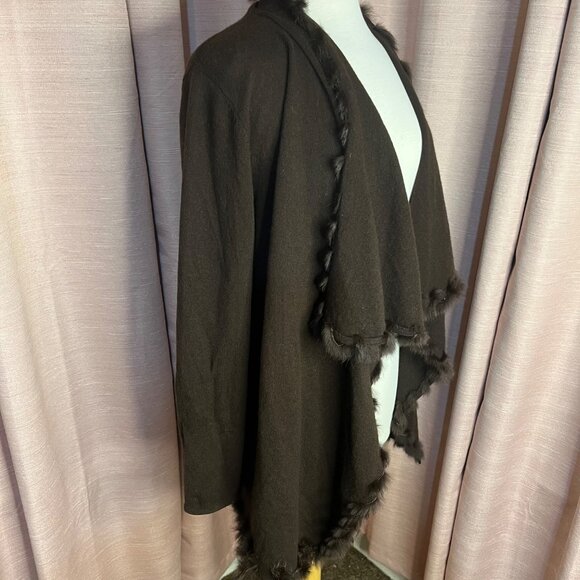 Jones New York Signature L Brown Rabbit Fur Trim Cardigan Viscose/Lamb Wool - Picture 5 of 16